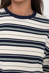 Ryan Relaxed-Fit Stripe Tee - Navy and Green - The Self Styler
