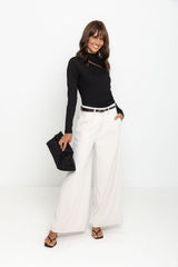Tully Wide Leg Tailored Pant - Cream - The Self Styler