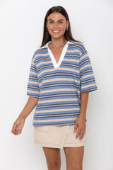 Louie Stripe Top - Blue - The Self Styler