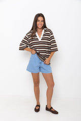 Louie Stripe Top - Chocolate - The Self Styler