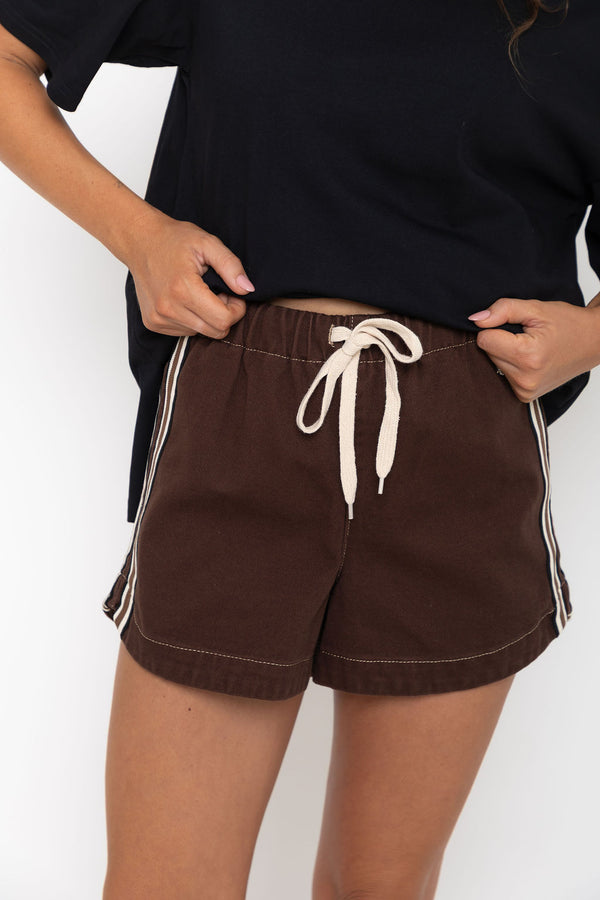 Kalea Denim Stripe Shorts - Choc Wash