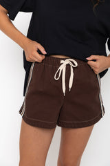 Kalea Denim Stripe Shorts - Choc Wash - The Self Styler