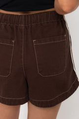 Kalea Denim Stripe Shorts - Choc Wash - The Self Styler