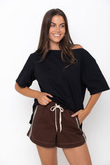 Kalea Denim Stripe Shorts - Choc Wash - The Self Styler