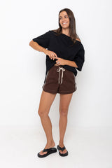 Kalea Denim Stripe Shorts - Choc Wash - The Self Styler