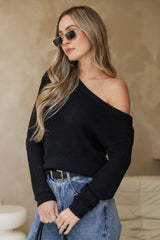 Jayla Off-The-Shoulder Long Sleeve Top - Black