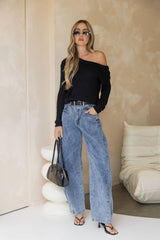 Jayla Off-The-Shoulder Long Sleeve Top - Black