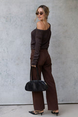 Jayla Off-The-Shoulder Long Sleeve Top - Chocolate