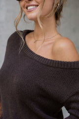 Jayla Off-The-Shoulder Long Sleeve Top - Chocolate