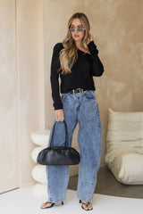 Jayla Off-The-Shoulder Long Sleeve Top - Black