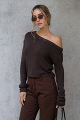 Jayla Off-The-Shoulder Long Sleeve Top - Chocolate