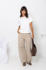 Jordyn Barrel Cargo Denim Jeans - Sand Beige