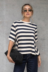 Jude Cotton Swing Tee - Navy and Cream