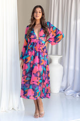 Laurel Cut-Out Maxi Dress - Abstract Purple Floral - The Self Styler