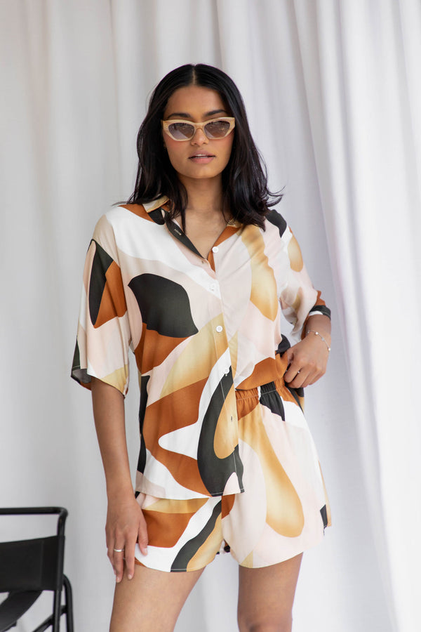 Nilla Shorts - Abstract Copper Print - The Self Styler