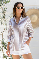 Sienna Cotton Shirt - Choc Stripe - The Self Styler
