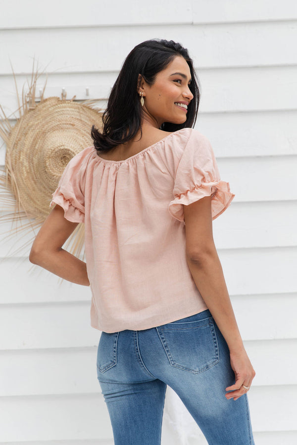 Havana Linen Top - Blush Pink - The Self Styler