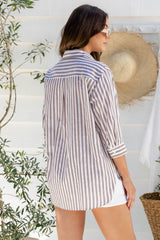 Sienna Cotton Shirt - Choc Stripe - The Self Styler