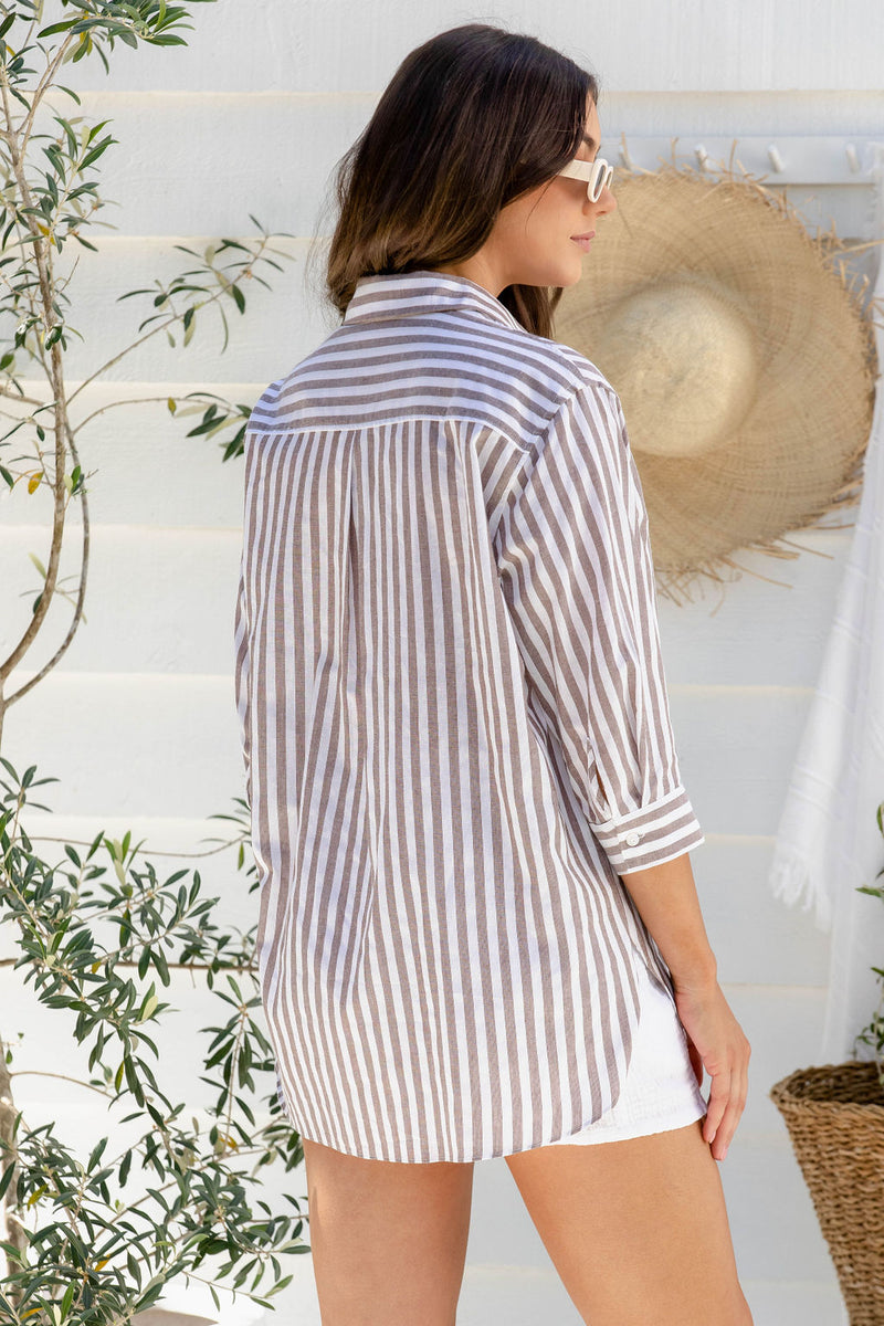 Sienna Cotton Shirt - Choc Stripe - The Self Styler