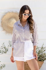 Sienna Cotton Shirt - Choc Stripe - The Self Styler