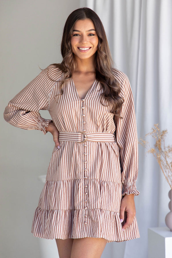 Denver Mini Dress - Caramel stripe - The Self Styler