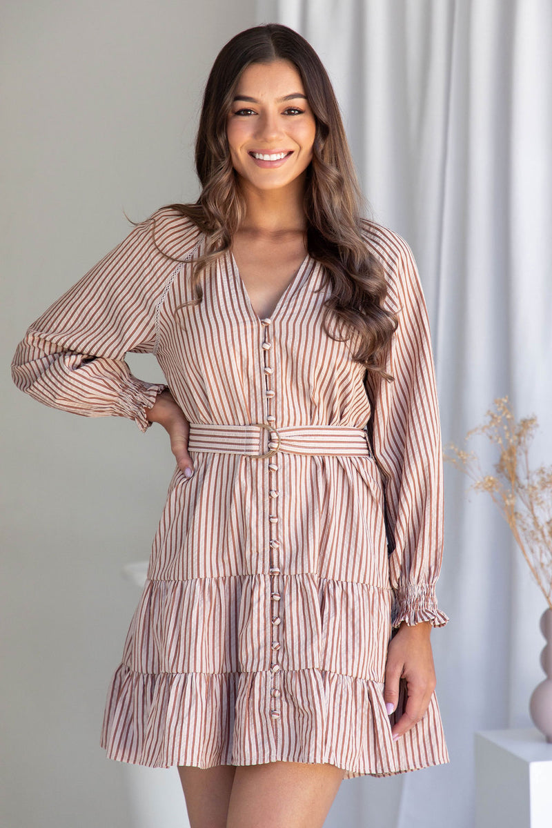 Denver Mini Dress - Caramel stripe - The Self Styler