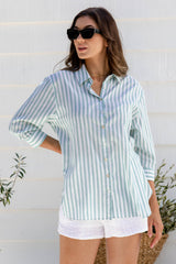 Sienna Cotton Shirt - Mint Stripe - The Self Styler