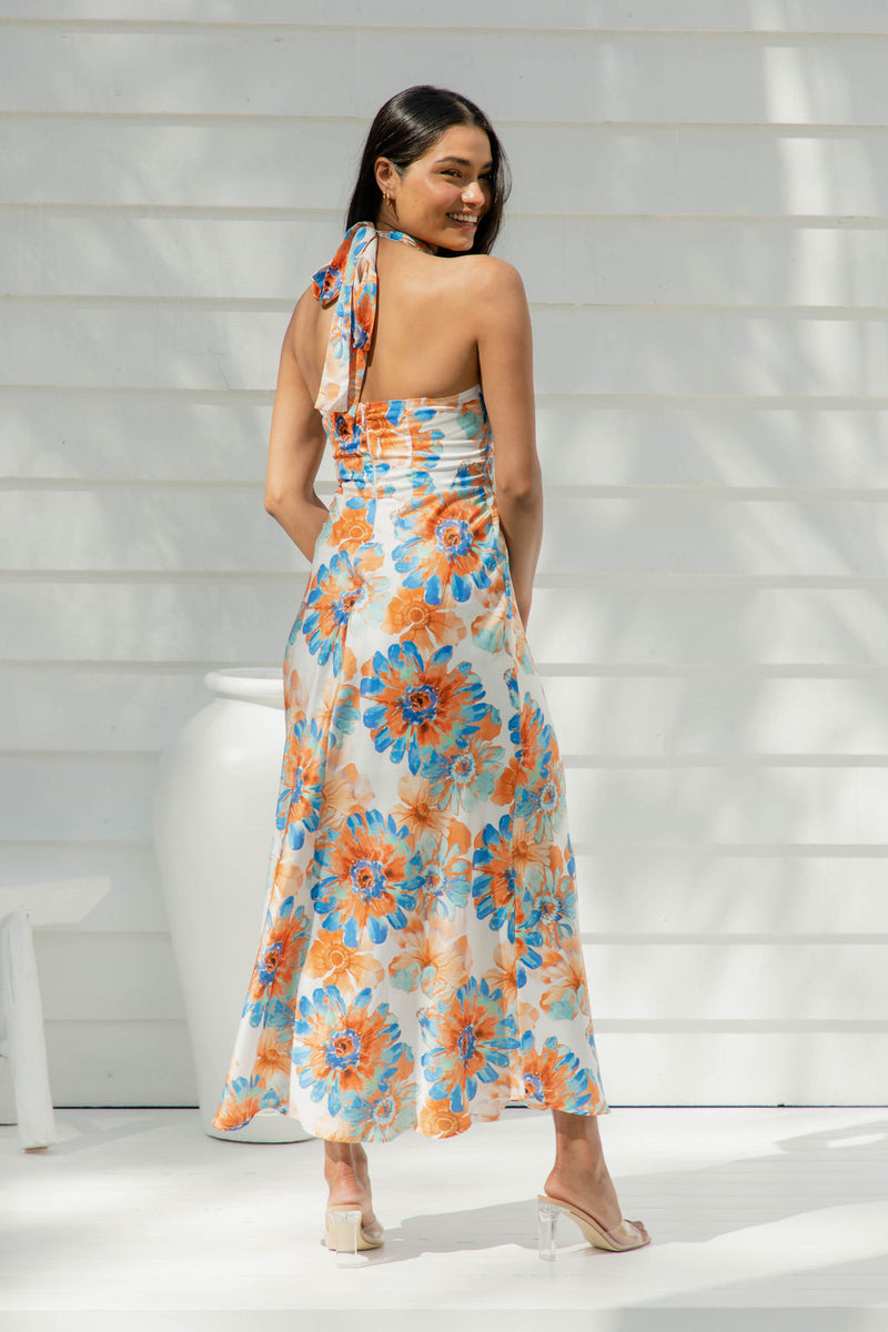 Sunny Halter Maxi Dress - Orange Floral - The Self Styler