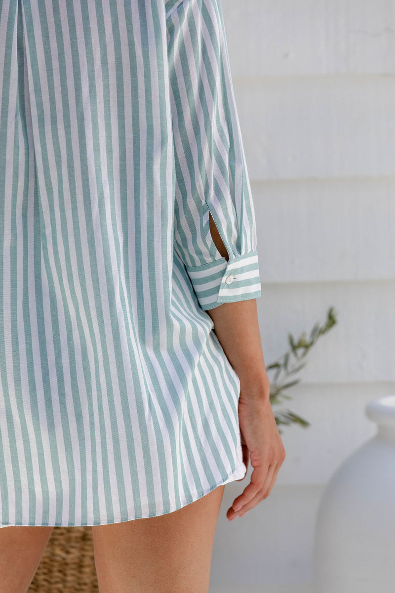 Sienna Cotton Shirt - Mint Stripe - The Self Styler