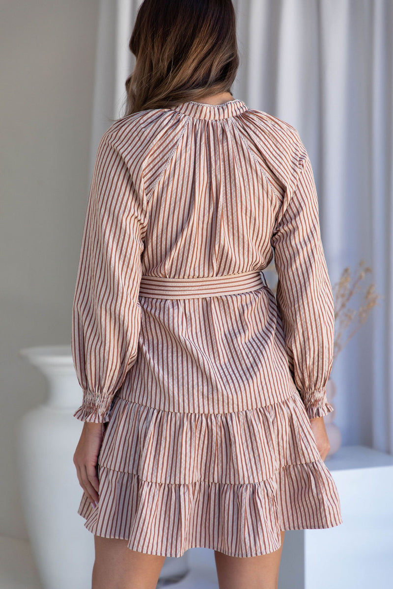 Denver Mini Dress - Caramel stripe - The Self Styler
