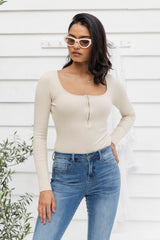 Minnie Ribbed Knit Bodysuit - Cream - The Self Styler