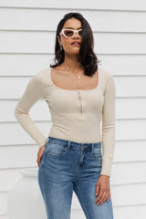 Minnie Ribbed Knit Bodysuit - Cream - The Self Styler