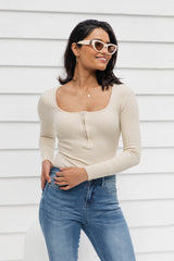 Minnie Ribbed Knit Bodysuit - Cream - The Self Styler