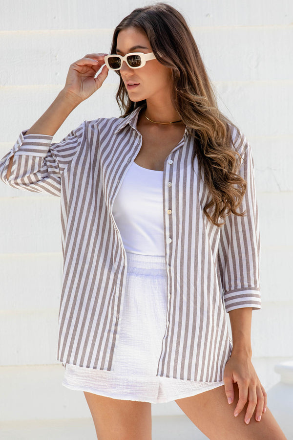 Sienna Cotton Shirt - Choc Stripe - The Self Styler
