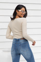 Minnie Ribbed Knit Bodysuit - Cream - The Self Styler