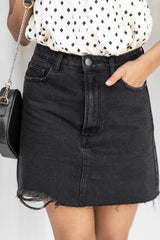 Jolie Distressed Denim Skirt - Black - The Self Styler