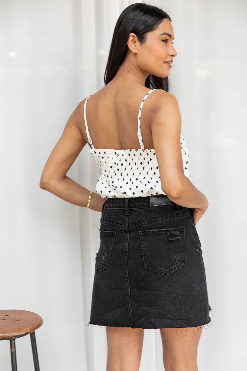 Jolie Distressed Denim Skirt - Black - The Self Styler