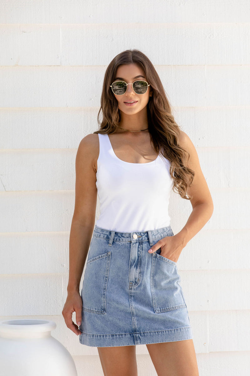 Cassie Scoop Singlet - White - The Self Styler