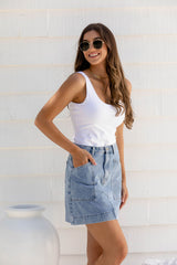 Heidi Denim Mini Skirt - Vintage Blue Wash - The Self Styler - The Self Styler