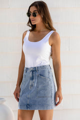 Heidi Denim Mini Skirt - Vintage Blue Wash - The Self Styler - The Self Styler