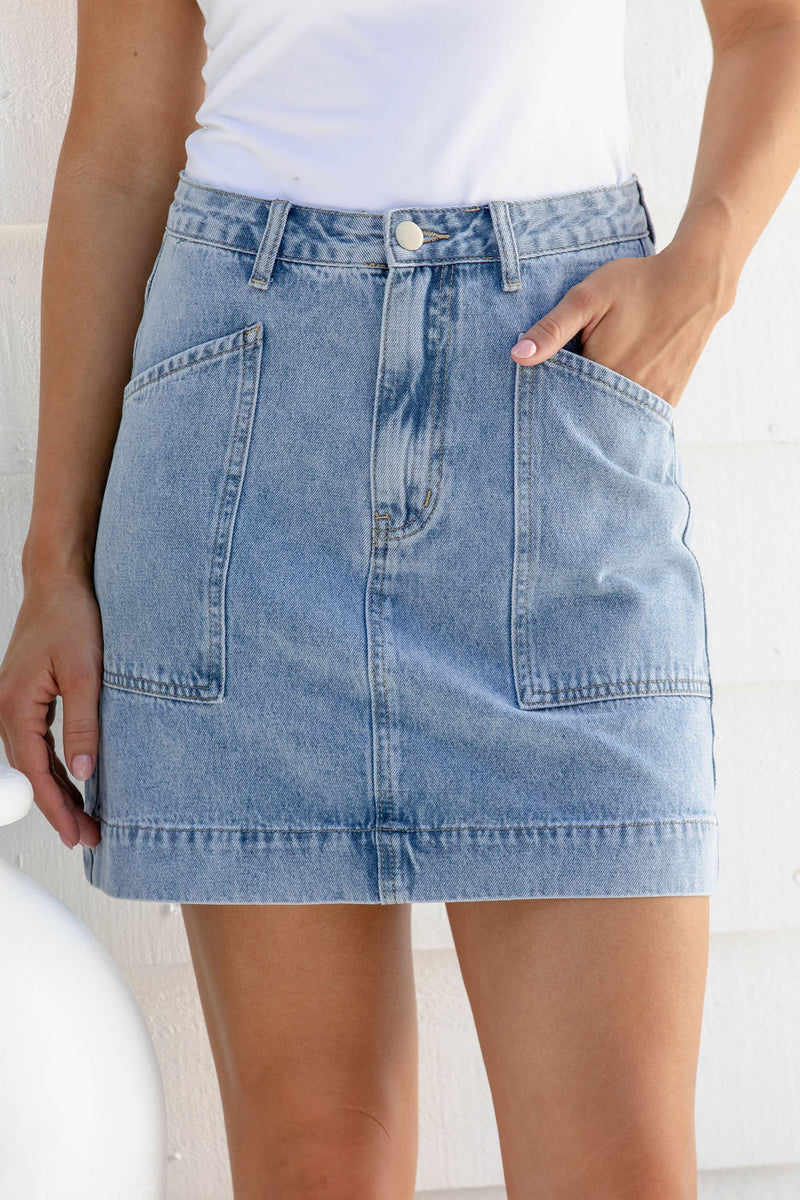 Heidi Denim Mini Skirt - Vintage Blue Wash - The Self Styler - The Self Styler