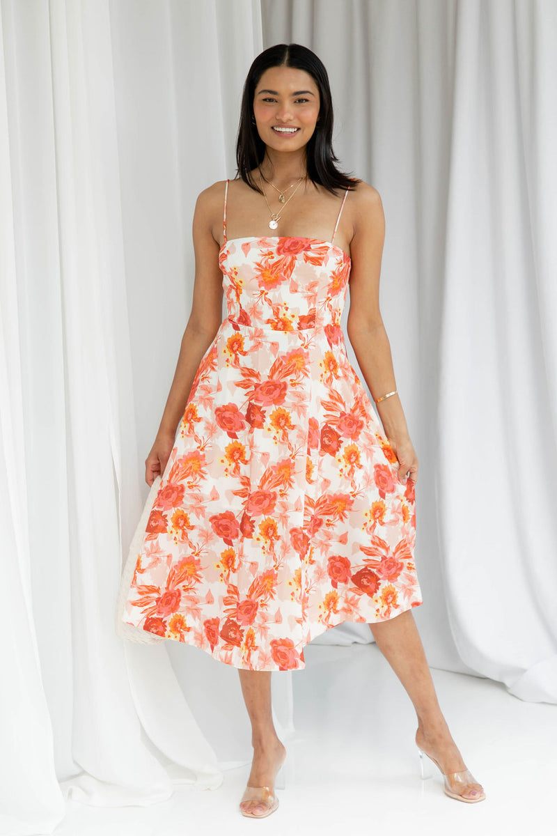 Katie Midi Dress - Peach Floral - The Self Styler
