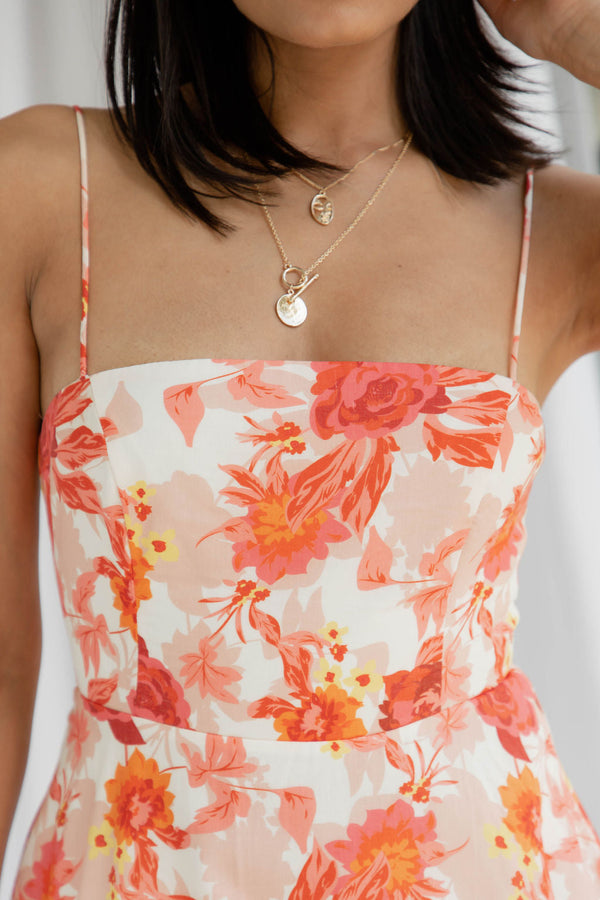 1 Katie Midi Dress - Peach Floral - The Self Styler