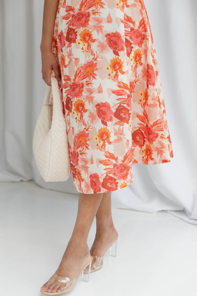 Katie Midi Dress - Peach Floral - The Self Styler