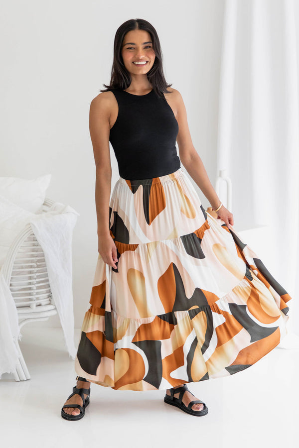 Paloma Maxi Skirt - Abstract Copper Print - The Self Styler