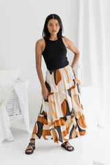 Paloma Maxi Skirt - Abstract Copper Print - The Self Styler