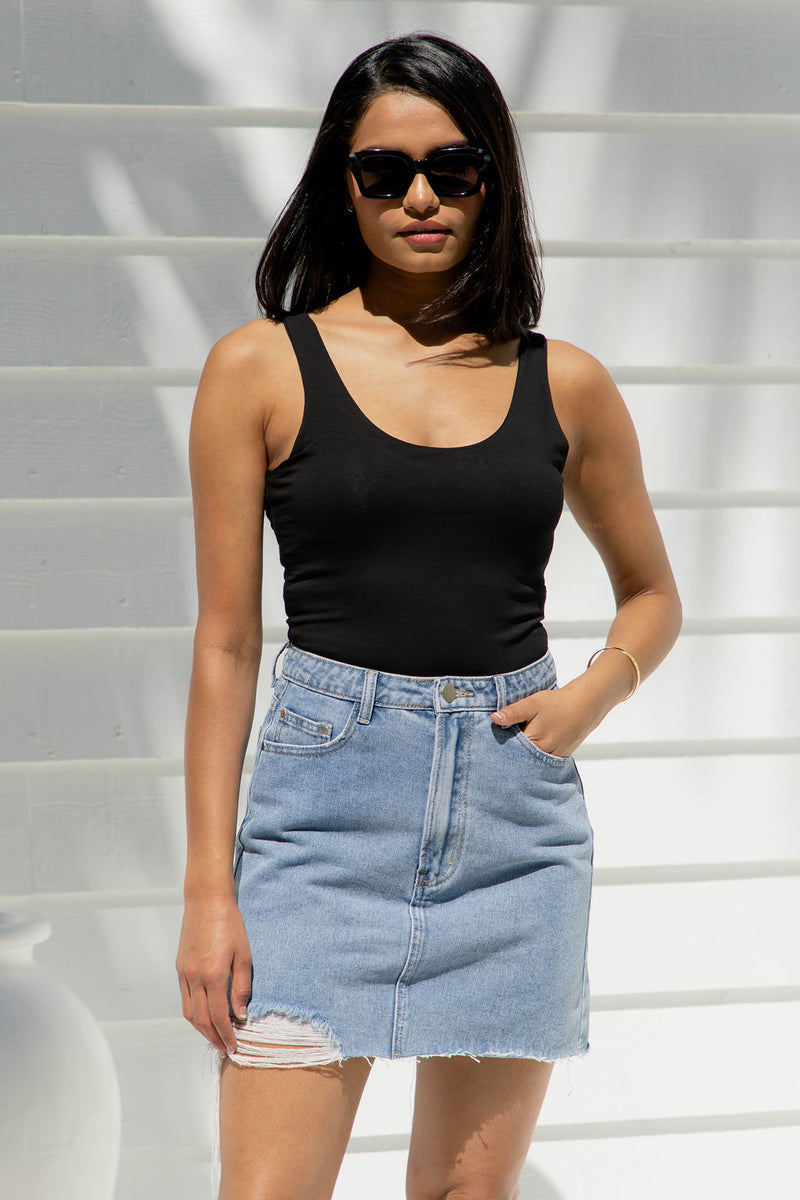 Jolie Distressed Denim Skirt - Blue - The Self Styler