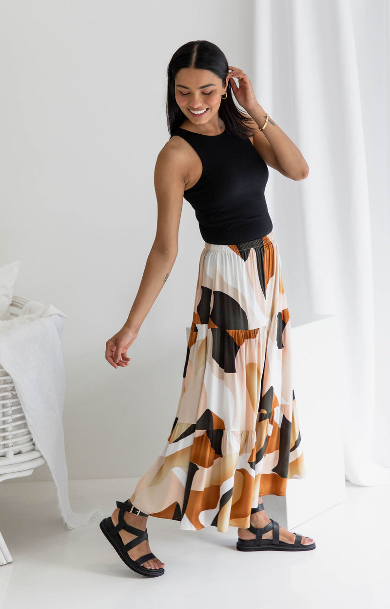 Paloma Maxi Skirt - Abstract Copper Print - The Self Styler