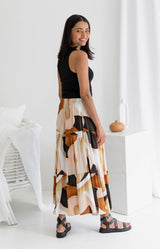 Paloma Maxi Skirt - Abstract Copper Print - The Self Styler
