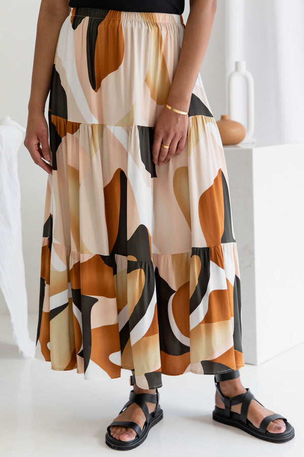 Paloma Maxi Skirt - Abstract Copper Print - The Self Styler